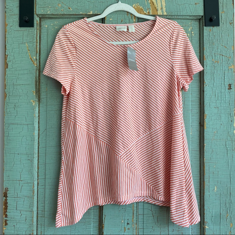 NWT Chicos Exciting Stripe Sharkbite Tee - Picture 3 of 7